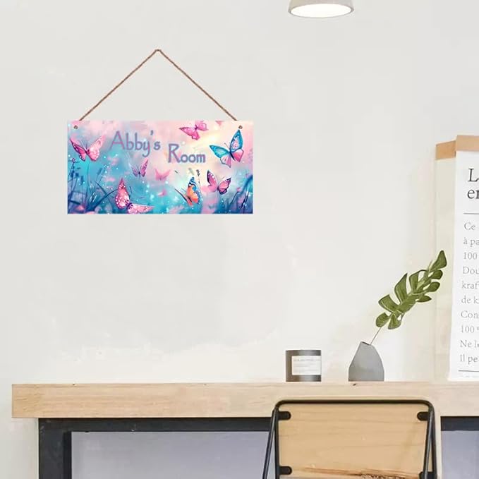 Personalized Sign Butterfly Decor For Girls Room, Fantasy Themed Kids Bedroom Decor, Dreamy Painting Room Décor for Little Man Cave, Wall Decorations For Girls Room Nursery Baby Playroom