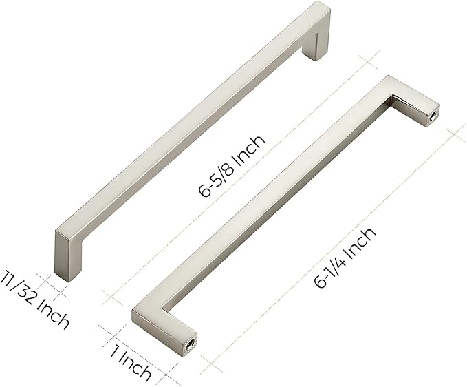 Ravinte 15 Pack Solid 6-1/4 Inch Center to Center Slim Square Bar Drawer Handles Cabinet Hardware - Brushed Nickel Kitchen Pulls