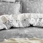 Bedsure Queen Comforter Set - Grey Bed Set, 3 Pieces Cute Floral Bedding, 1 Soft Reversible Botanical Flowers Comforter and 2 Pillow Shams
