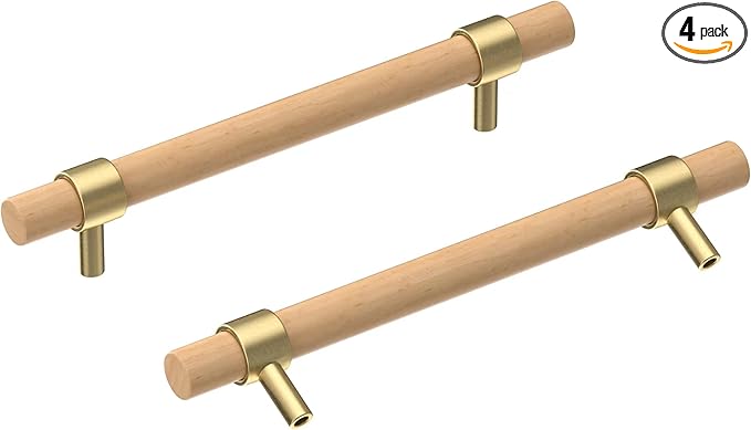 Wooden Drawer Pulls,4-Pack Beech Wood Drawer Handles 9in,Suitable for Kitchen, Living Room, Bedroom, Bathroom and Other Scenes,Gold