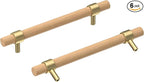 Wooden Drawer Pulls,6-Pack Beech Wood Drawer Handles 6.3in,Suitable for Kitchen, Living Room, Bedroom, Bathroom and Other Scenes,Gold