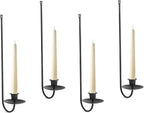 Black Wall Candle Holder Set of 4, Stylish Metal Wall Mount Candle Sconces, Modern Christmas Wall Decor for Living Room, Dining Room, Fireplace, and Farmhouse