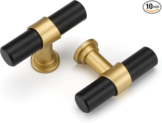 goldenwarm 10 Pack Black and Gold Cabinet Knobs Kitchen Cabinet Knobs for Dresser Drawers Black and Gold Cabinet Pulls Modern Hardware for Cupboard Bathroom,Zinc Alloy Base