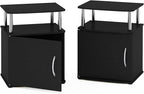 Furinno Jaya End Side Sofa Table/Nightstand with Door, 2-Pack, Americano/Chrome