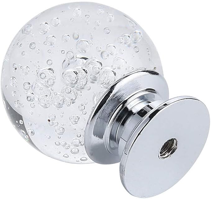 10 PCS Crystal Cabinet Knobs Round Glass Bubbles Knobs Smooth Drawer Pulls Handle for Home, Cabinet, Drawer and Dresser with 3 Different Size Screws, 30MM (Transparent)