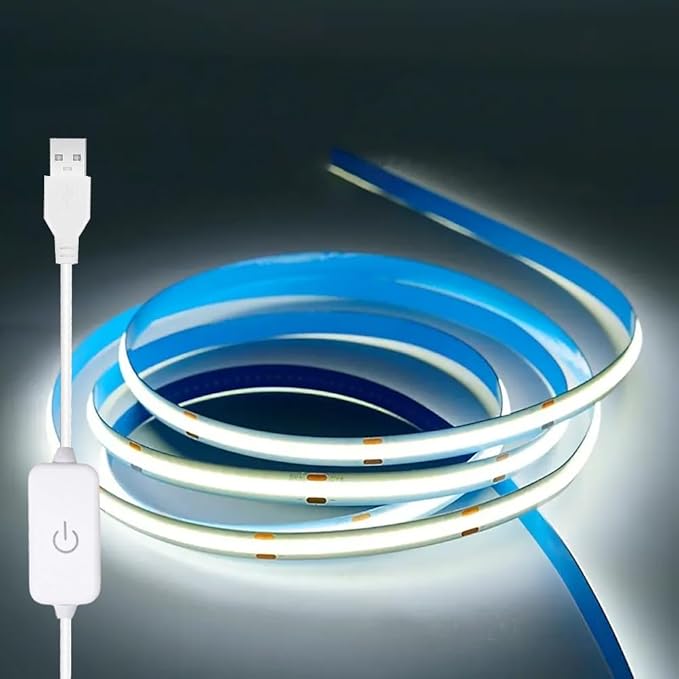 A 5V USB LED Light Strip, COB LED Strip Lights, White 5V LED Lights, Small LED Strip Light, TV Lights for TV Under Cabinet Kitchen Living Room Shelving or Displays (White, 3.28ft)