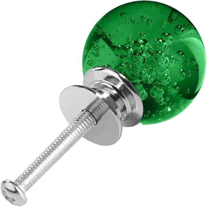 12 Pcs 30mm Round Shape Bubble Crystal Glass Cabinet Knobs with Screws Drawer Knob Pull Handle Used for Kitchen, Dresser, Door, Cupboard (Dark Green)