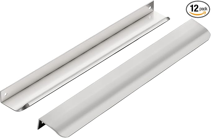 Ravinte Hardware 12 Pack Silver Cabinet Handles, 11.8 Inch (300mm) Finger Edge Pulls, 8.8 Inch Hole Center, Finger Pulls for Cabinets