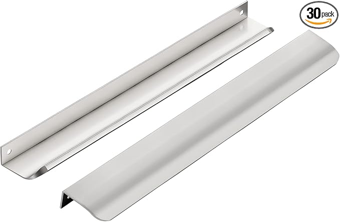 Ravinte Hardware 30 Pack Silver Cabinet Handles, 11.8 Inch (300mm) Finger Edge Pulls, 8.8 Inch Hole Center, Finger Pulls for Cabinets