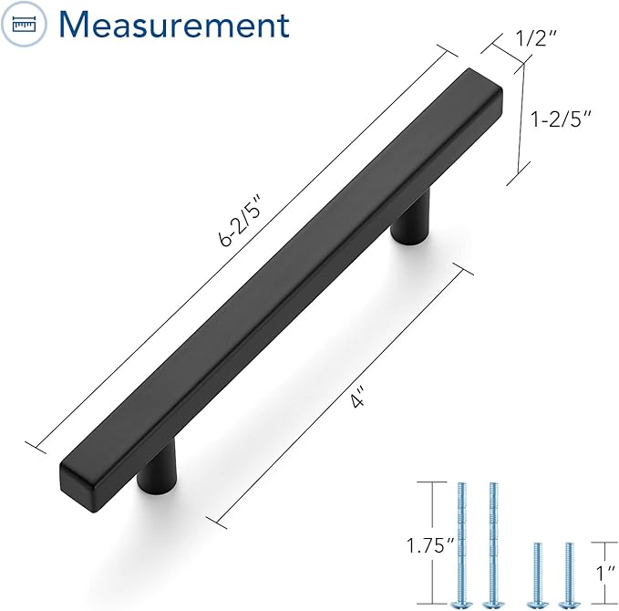 Ravinte Black Cabinet Handles 20 Pack 4 inch Matte Black Square Cabinet Pulls Kitchen Hardware 6-3/8 Inch Overall Length Kitchen Drawer Pulls