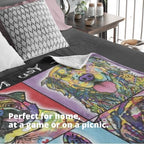Dawhud Direct Colorful Dogs Fleece Blanket for Bed, 50 x 60 inches Dean Russo Dog Squad Fleece Throw Blanket for Women, Men and Kids - Super Soft Plush Dogs Blanket Throw