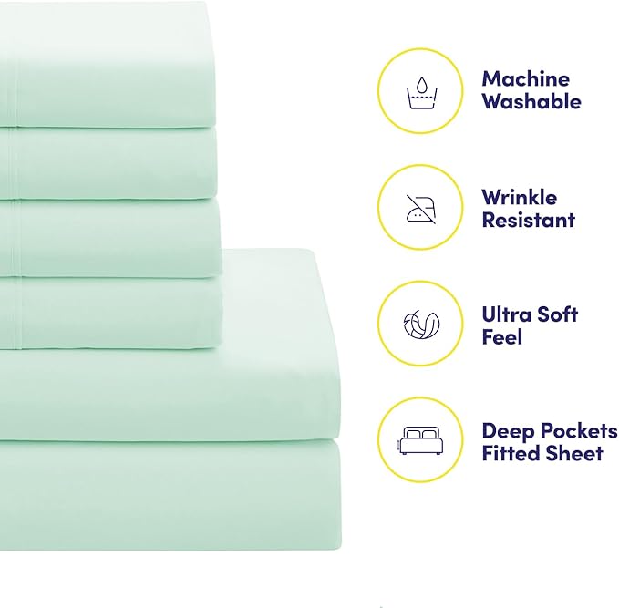 Sweet Home Collection 7 Piece Comforter Set Bag Solid Color All Season Soft Down Alternative Blanket & Luxurious Microfiber Bed Sheets, Mint, Twin XL
