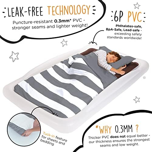 The Shrunks Twin Air Mattress Travel Bed for Kids and Adults with Pump Portable Inflatable Mattress Blow Up Air Bed for Travel, Camping or Sleepovers 78" x 43" - Grey