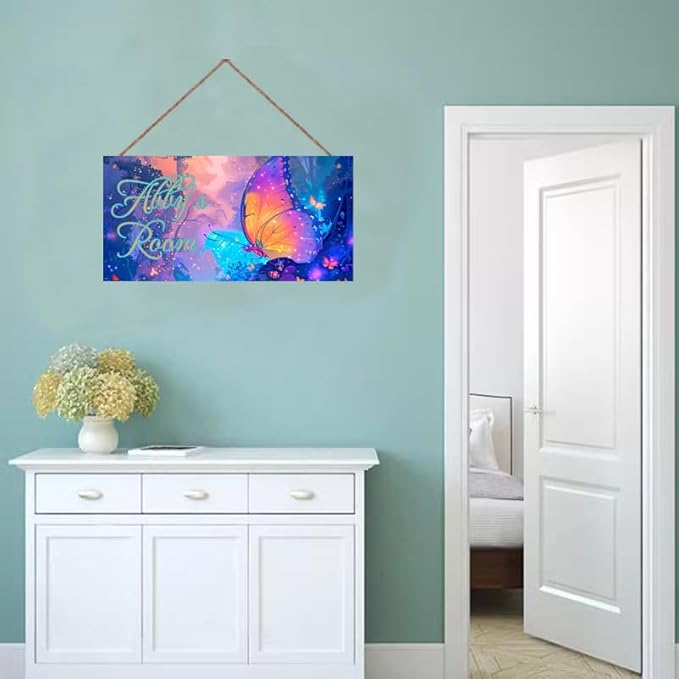 Personalized Sign Butterfly Sign for Girls Room, Motivational Hanging Plaque Sign Room Wall Art Decor, Alien Ship Nursery Decor for Boys Room Kids Room Classroom Décor