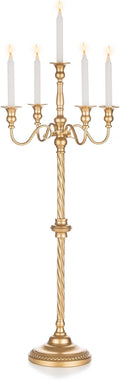 Sziqiqi Gold Floor Candelabra Candle Holder for Centerpiece - Tall 5 Arm Candlesticks Holders Metal Taper Candle Holder for Table Floral Centerpieces for Wedding Party Banquet