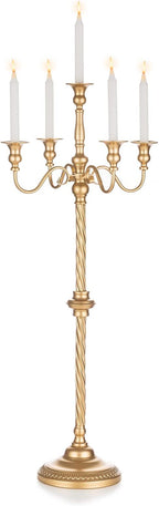 Sziqiqi Gold Floor Candelabra Candle Holder for Centerpiece - Tall 5 Arm Candlesticks Holders Metal Taper Candle Holder for Table Floral Centerpieces for Wedding Party Banquet