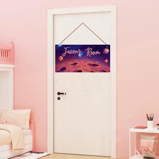 Personalized Outer Space Sign Universe Theme Art Décor For Kids Room Custom Name Moon Door Wall Art Decor For Little Man Cave, Stars Floral Nursery Art Girls Room Boys Bedroom
