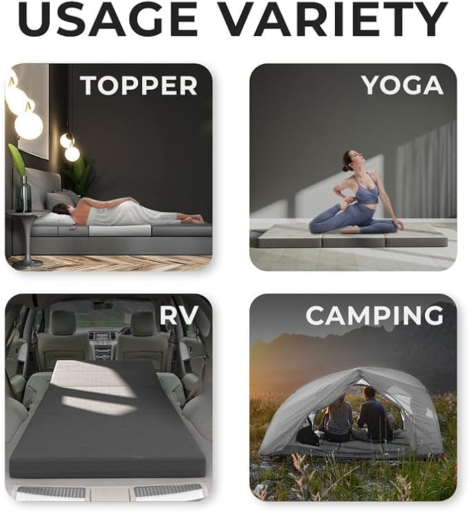 Cozzzi Trifold Foldable Mattress for Floor and Traveling with Removable Cover - Lightweight and Portable Foldable Mattress for Adults & Kids - Compact and Easy to Storage (75in x 25in x 4in)