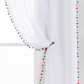 Treatmentex White Sheer Curtains Multi Colorful Pom Pom Sheer Drapes 63" inches Long Window Draperies for Nursery Room Bed Canopy 2 Panels Rod Pocket