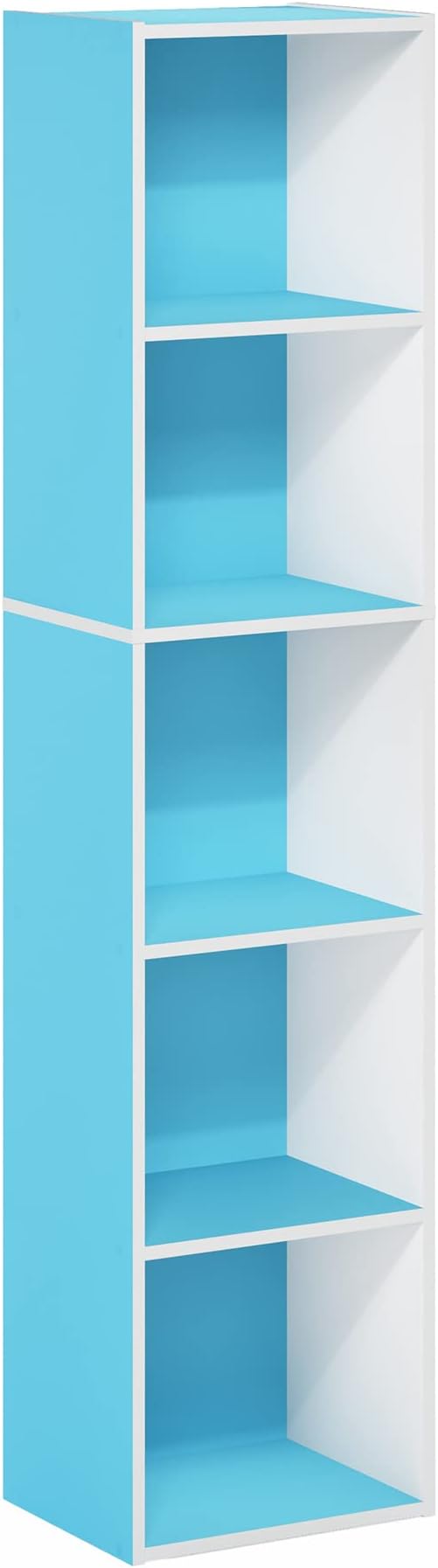 Furinno PASIR Book Shelf, 5-Tier Modern Bookshelf, Open Shelves Bookcase 9" x 12" x 52", for Living Room, Bedroom, Home Office, Light Blue/White