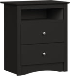 Prepac Sonoma 2 Drawer Nightstand: Elegant Bedroom Furniture, Bedside Table with Open Shelf, 23.25"W x 16"D x 28"H, Black