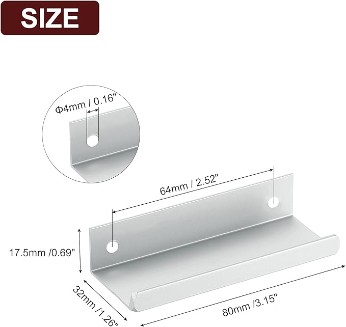 uxcell Cabinet Finger Edge Pull, 5pcs 80mm / 3.15" Aluminum Alloy Back Mount Hidden Cabinet Pulls Concealed Handle for Home Kitchen Drawer Cabinet, Silver