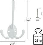 IBosins 6 Pack Big Heavy Duty Three Prongs Coat Hooks Wall Mounted with 12 Screws Retro Double Utility Rustic Hooks for Thick Coat, Big Heavy Bags (White)