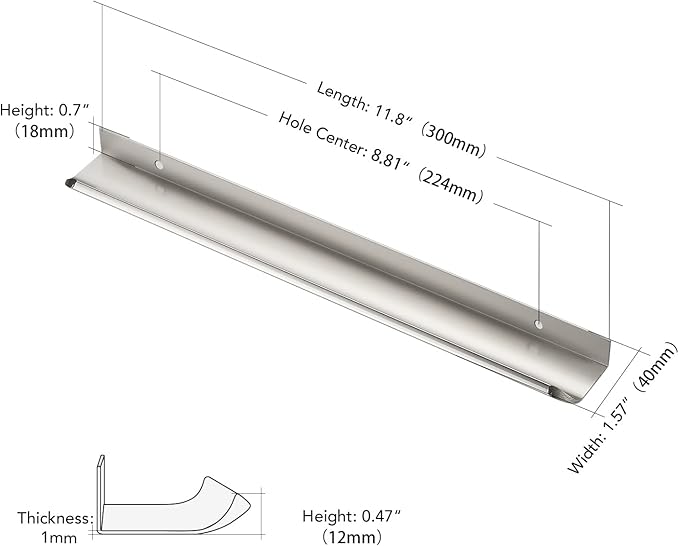 Ravinte Hardware 8 Pack Silver Cabinet Handles, 11.8 Inch (300mm) Finger Edge Pulls, 8.8 Inch Hole Center, Finger Pulls for Cabinets