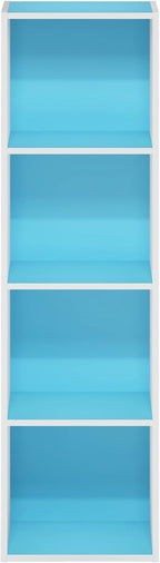 Furinno PASIR Book Shelf, 4-Tier Modern Bookshelf, Open Shelves Bookcase 9" x 12" x 42", for Living Room, Bedroom, Home Office, Light Blue/White