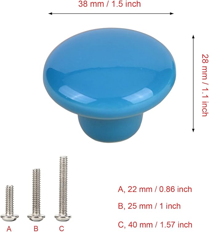 HUAMULAN 15PCS Blue Glossy Ceramic Knobs Button Round Mushroom Cabinet Dresser Vintage Pulls Door Handles Cupboard Wardrobe Drawer, Dia. 1.5 inch 38mm