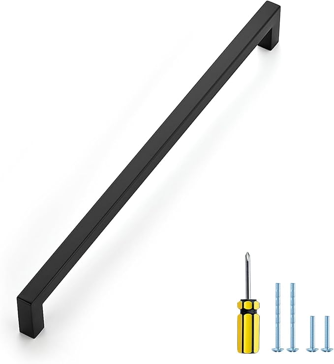 Ravinte 1 Pack Black Cabinet Pulls 11-1/3 Inch Square Cabinet Handles Matte Black Kitchen Hardware for Cabinet Drawer Pulls Come with Screwdriver