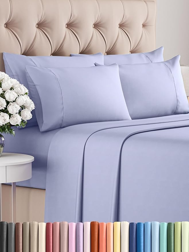 King 6 Piece Sheet Set - Comfy Breathable & Cooling - Ultra Soft Hotel Luxury Bedding Set w/ 8-16 Inch Deep Pockets - 1 Flat & 1 Fitted Sheet & 4 Pillowcases - Wrinkle Free and Easy Care - Lavender