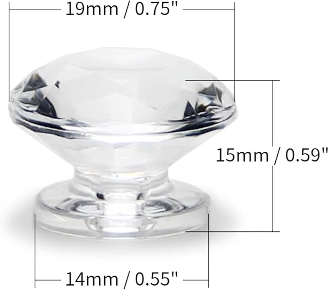 MroMax 6pcs Tiny Pull Handle Diamond Acrylic Mini Knob 19mm Diameter Clear Shiny Diamond Shaped Knobs for Jewelry Box, Gift Case and Makeup Box