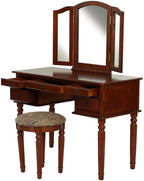 Bobkona St. Croix Collection Vanity Set with Stool, Cherry