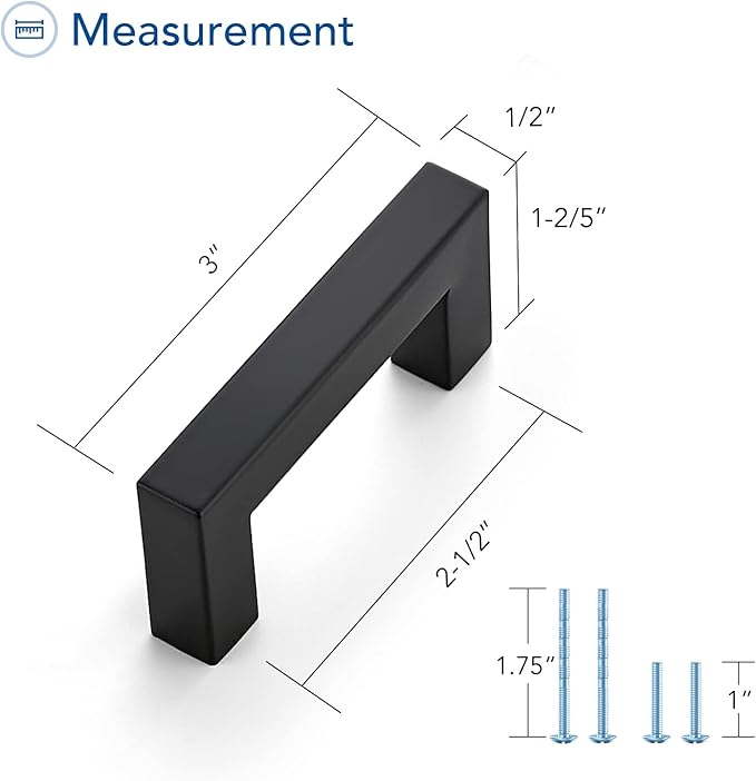 Ravinte 20 Pack Black Cabinet Pulls 2-1/2 Inch Square Kitchen Cabinet Handles Matte Black Kitchen Hardware for Drawer Pulls Drawer Handles Come with Screwdriver