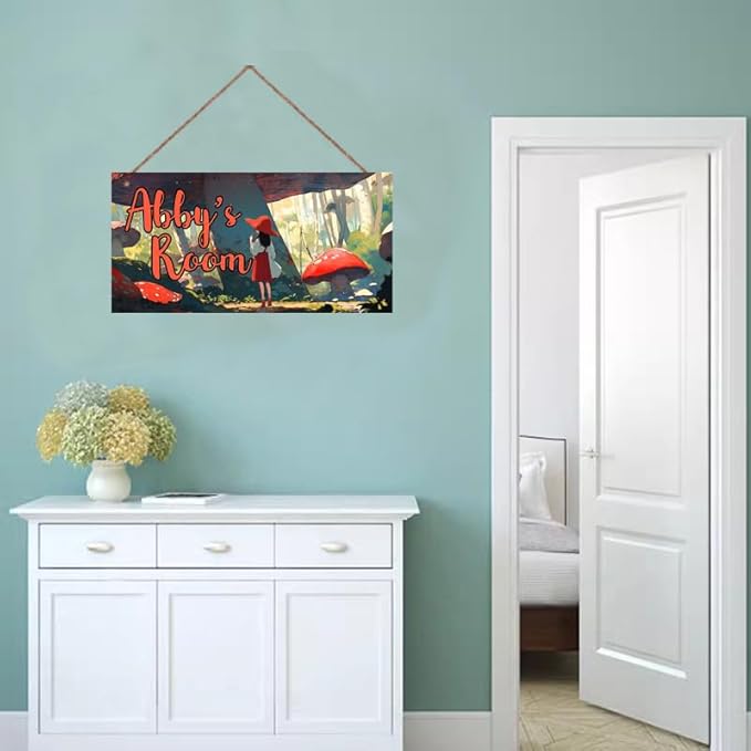 Personalized Girl Signs Dreamy Painting Decor For Kids Room Custom Name Mushroom Wall Door Decor For Girls Room Fantasy Floral Nursery Art Plate For Boys Bedroom Little Man Cave