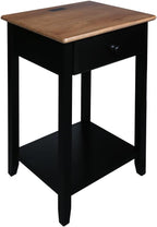Casual Home Owl Night Stand with USB Port Charging Station and Drawer, 17.5" W x 14.25" D x 24.5" H, Walnut Black