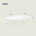 Best Price Mattress 16 Inch Metal Platform Bed Frame, Heavy Duty Steel Slats, White, Twin