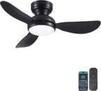 36 Inch Modern Ceiling Fans with Lights, Small Flush Mount Ceiling Fan with Light and Remote/APP Control, 3 Reversible 6 Speeds Curved Blades, 3 CCT Dimmable Lights for Bedroom, Black