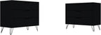 Manhattan Comfort Rockefeller 3 Drawer Dresser for Bedroom Storage, Closet, Living Room, Entryway, TV Stand for Screens up to 32 Inches, Anti-Tip Kit Included, Set of 2, Black
