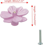 6Pcs Flower Shaped Drawer Knobs Single Hole Dresser Knobs Zinc Alloy Knobs, 1.57x0.83" Pink, with Mounting Screws