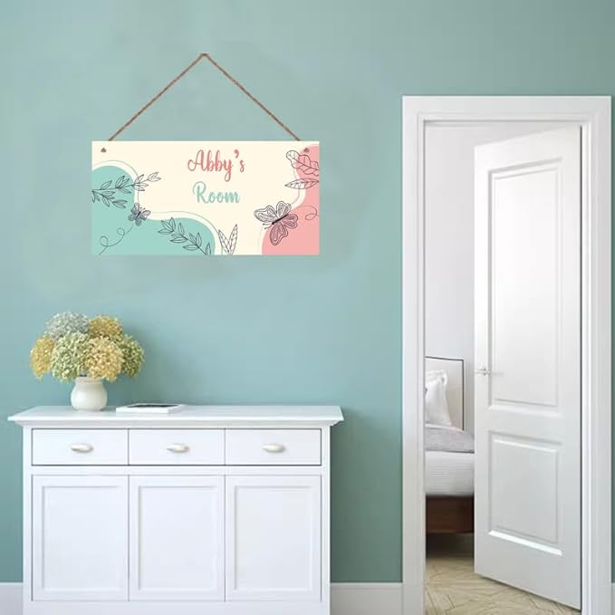 Personalized Butterfly Sign For Kids Room Custom Name Little Man Cave Door Wall Art Decor Floral Nursery Art Plate For Boys Room Girls Bedroom