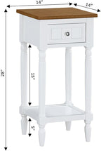 Convenience Concepts French Country Khloe 1 Drawer Accent End Table 14" - Traditional Farmhouse Side Table with Storage Drawer and Shelf for Living Room, Driftwood/White