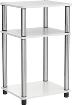 Furinno JUST Side Table Set of 2, 3-Tier End Tables, Open Shelves Night Stand, Nightstand, Toolless Assembly, for Living Room, Bedroom, White Oak/Stainless Steel