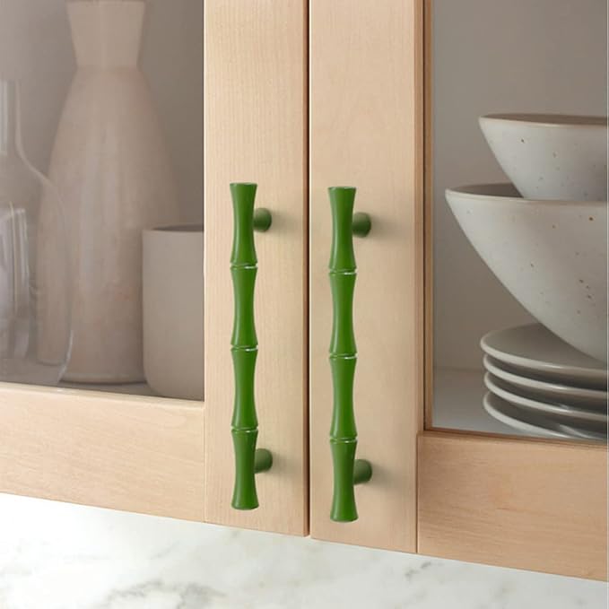 10pcs Cabinet Handles Hole Centers 5",Bamboo Shape Kitchen Cupboard Dresser Closet Drawer Door Pulls Green