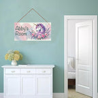 Personalized Vintage Unicorn Signs Magic Horse Sign For Kids Room Custom Name Door Wall Decor Flowers Floral Nursery Art Plate For Boys Room Girls Bedroom