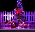 String Lights,LED Copper Wire Lights, Each Set 33ft/10M 100LEDs and 5 Remote Control.AA Battery Powered,Decor Rope Lights for Holiday,Wedding, Parties.(Purple)