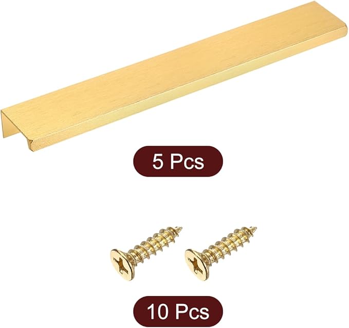 uxcell Cabinet Finger Edge Pull, 5pcs 200mm / 7.87" Aluminum Alloy Back Mount Hidden Cabinet Pulls Concealed Handle for Home Kitchen Drawer Cabinet, Gold