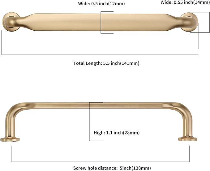 Asidrama 30 Pack 5 Inch(128mm) Brushed Brass Kitchen Cabinet Handles, Cabinet Pulls Kitchen Cabinet Hardware for Cupboard Drawer Pulls