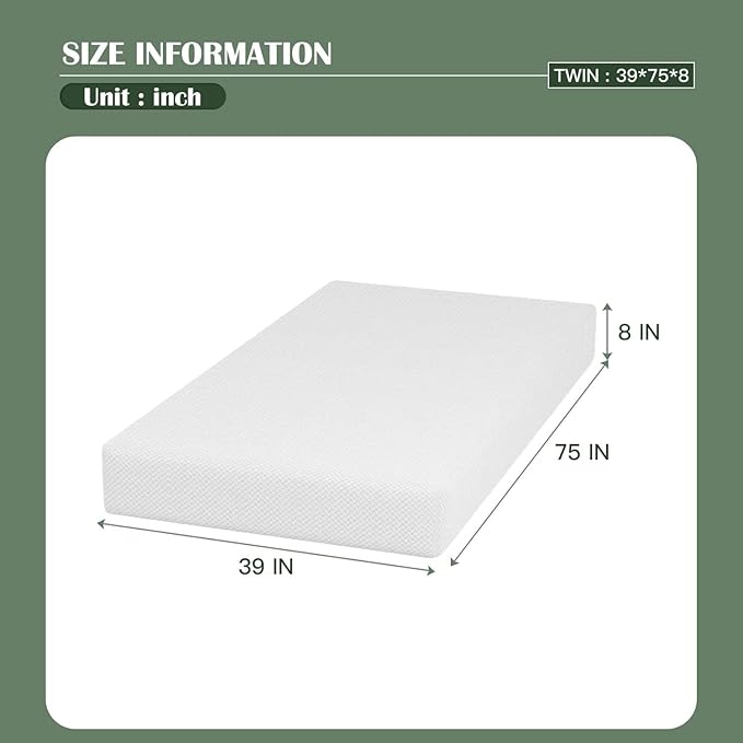 PayLessHere Base Foam Mattress 8 inch Mattress, CertiPUR-US Certified,Breathable Bed Mattress for Cooler Sleep Supportive & Pressure Relief,Removable Soft Cover,White Twin